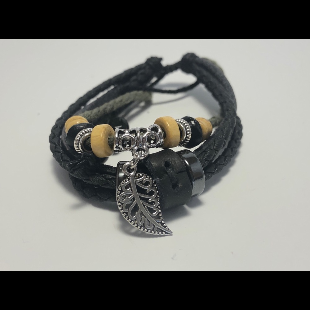 Multi charm beaded leather bracelet